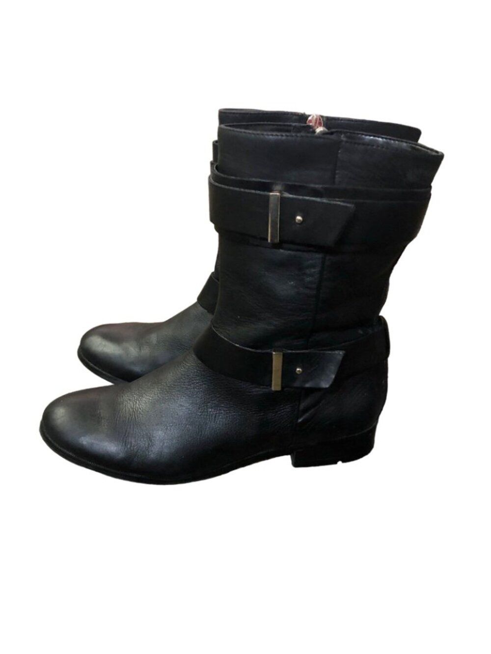 Ann Taylor Black Leather Ankle Moto Harness Boots Womens 6.5 Side Zip Used - Picture 12 of 12